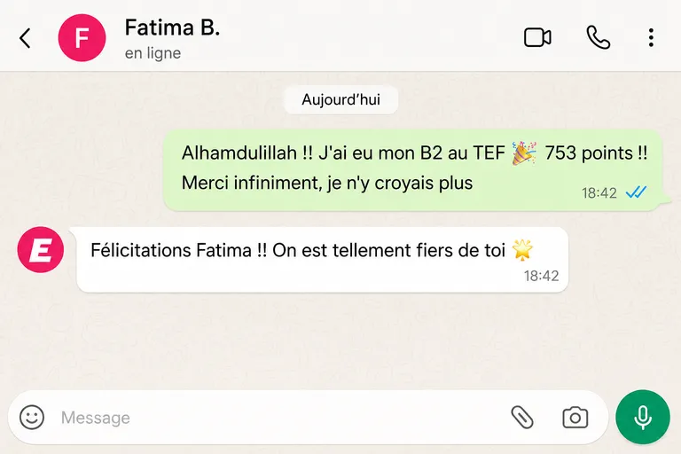 Fatima — succès au TEF